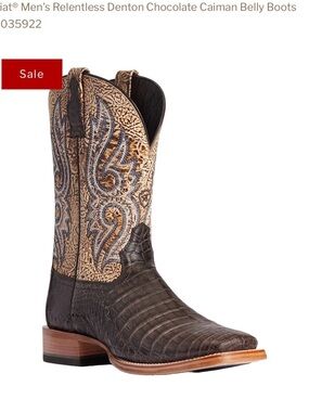 Ariat Men's Dark Brown Caiman Belly Cowboy Boots with Tan Embroidered Shaft